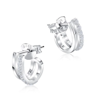 Double Curved With CZ Stone Silver Ear Stud STS-5318
